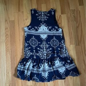 Lovers + Friends Babydoll Mini Dress Womens Medium Blue White Medallion Festival